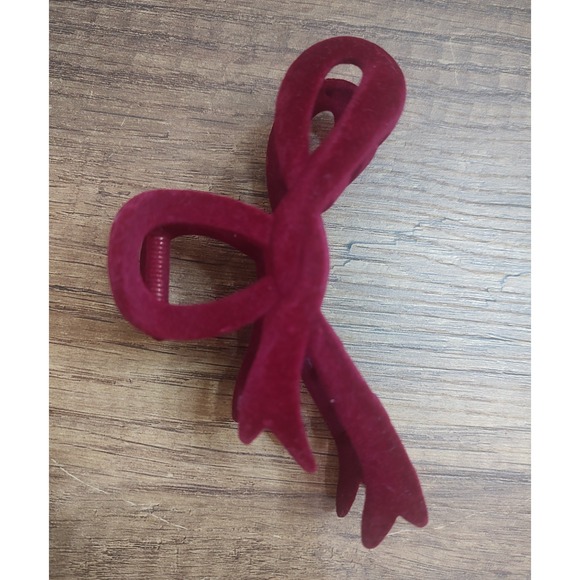 Accessories - Red Claw Hair Clip French Style Red Velour Feel Flocked Accessory 4.5"